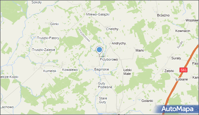 mapa Przyborowo, Przyborowo gmina Grabowo na mapie Targeo