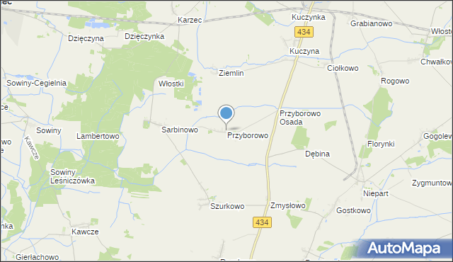 mapa Przyborowo, Przyborowo gmina Krobia na mapie Targeo