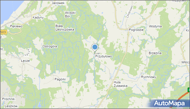 mapa Przybyłowo, Przybyłowo gmina Tolkmicko na mapie Targeo
