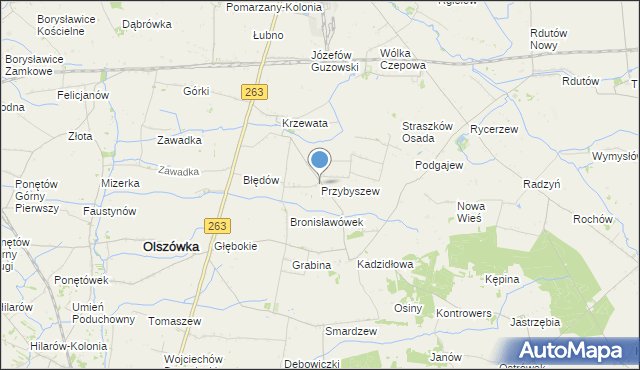 mapa Przybyszew, Przybyszew gmina Olszówka na mapie Targeo