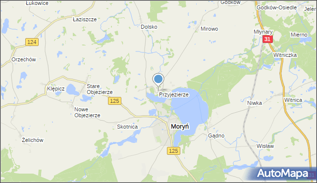mapa Przyjezierze, Przyjezierze gmina Moryń na mapie Targeo