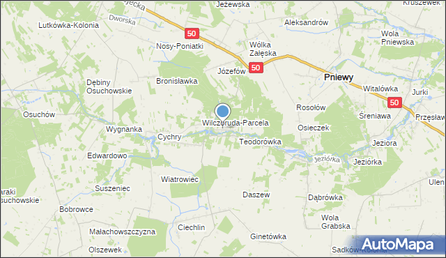 mapa Przykory, Przykory gmina Pniewy na mapie Targeo