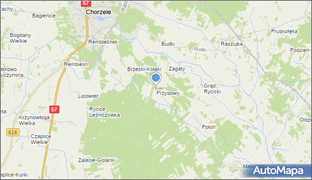 mapa Przysowy, Przysowy gmina Chorzele na mapie Targeo