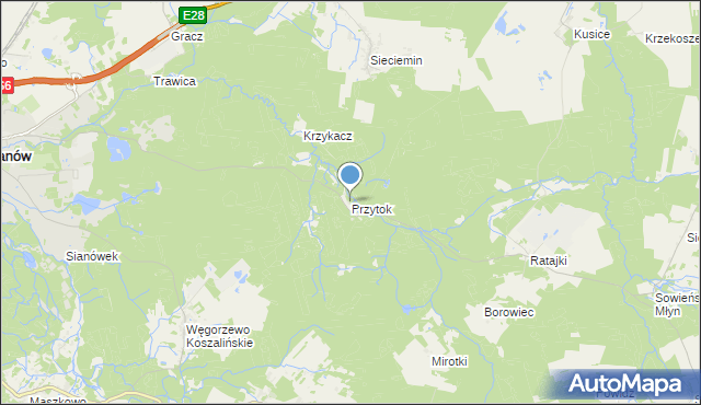 mapa Przytok, Przytok gmina Sianów na mapie Targeo