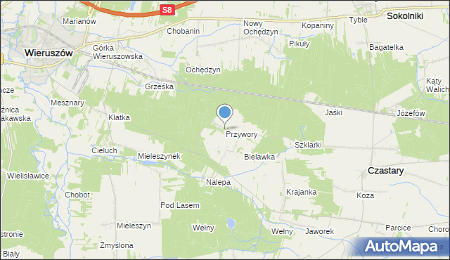 mapa Przywory, Przywory gmina Czastary na mapie Targeo