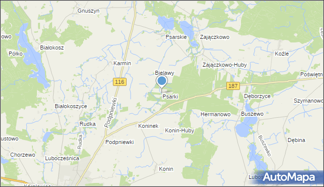 mapa Psarki, Psarki gmina Pniewy na mapie Targeo
