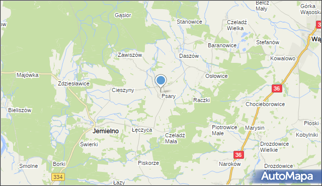 mapa Psary, Psary gmina Jemielno na mapie Targeo