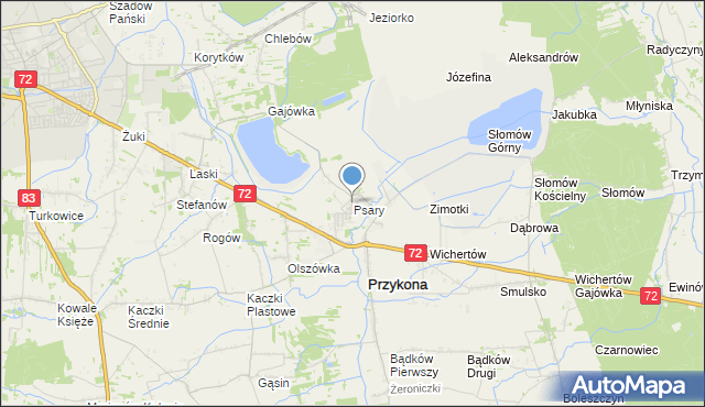 mapa Psary, Psary gmina Przykona na mapie Targeo
