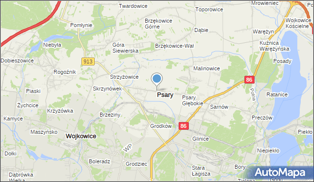 mapa Psary, Psary powiat będziński na mapie Targeo