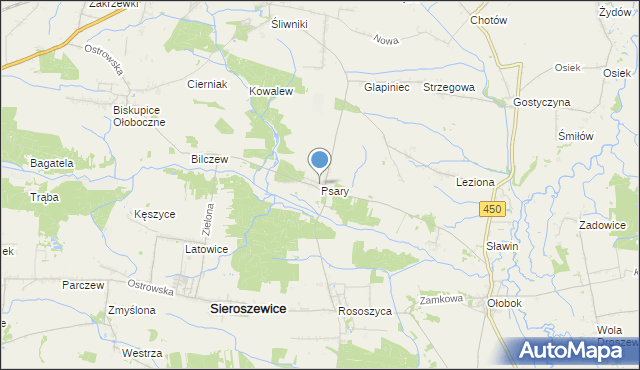 mapa Psary, Psary gmina Sieroszewice na mapie Targeo