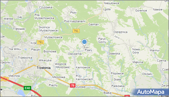 mapa Psary, Psary gmina Trzebinia na mapie Targeo