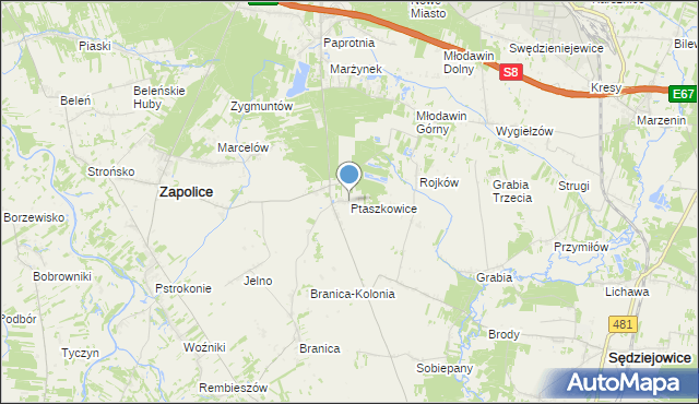 mapa Ptaszkowice, Ptaszkowice na mapie Targeo