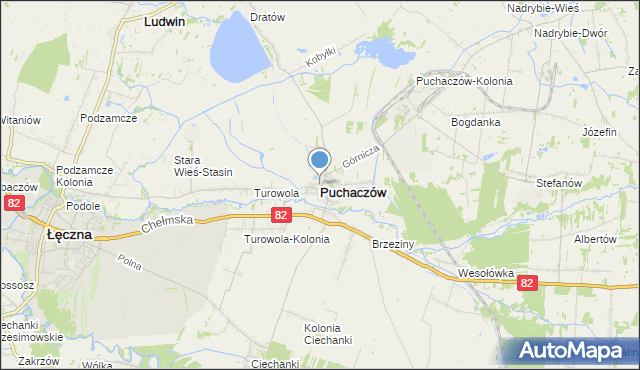 mapa Puchaczów, Puchaczów powiat łęczyński na mapie Targeo