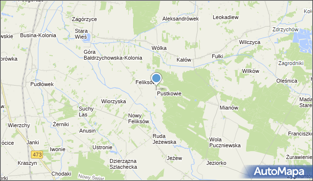 mapa Pustkowie, Pustkowie gmina Poddębice na mapie Targeo
