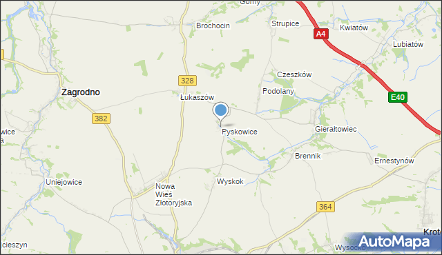 mapa Pyskowice, Pyskowice gmina Złotoryja na mapie Targeo