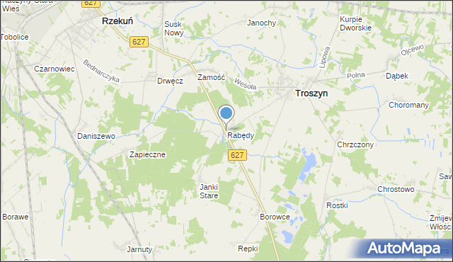 mapa Rabędy, Rabędy gmina Troszyn na mapie Targeo