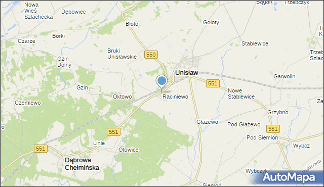 mapa Raciniewo, Raciniewo gmina Unisław na mapie Targeo