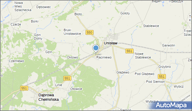 mapa Raciniewo, Raciniewo gmina Unisław na mapie Targeo