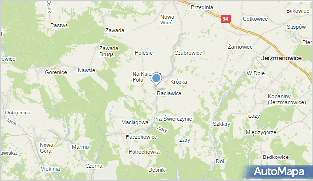 mapa Racławice, Racławice gmina Jerzmanowice-Przeginia na mapie Targeo