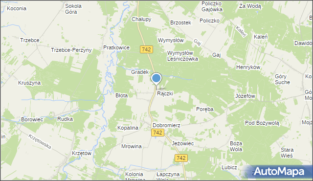 mapa Rączki, Rączki gmina Kluczewsko na mapie Targeo