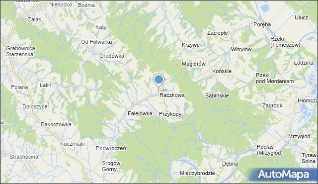 mapa Raczkowa, Raczkowa gmina Sanok na mapie Targeo