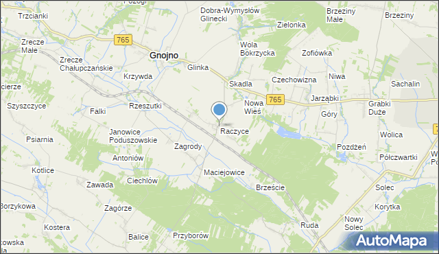 mapa Raczyce, Raczyce gmina Gnojno na mapie Targeo