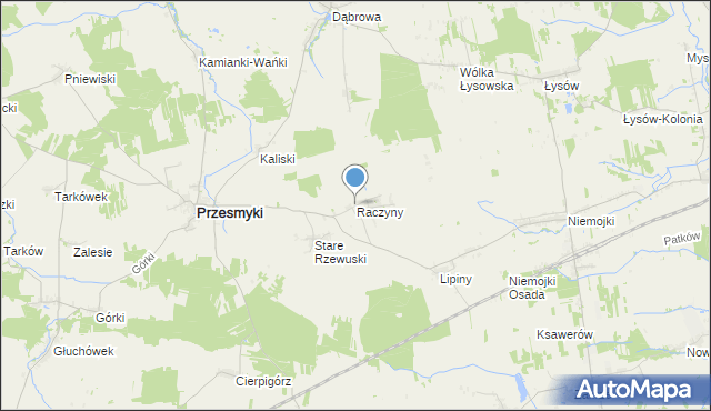 mapa Raczyny, Raczyny gmina Przesmyki na mapie Targeo