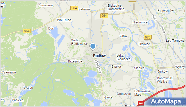 mapa Radłów, Radłów powiat tarnowski na mapie Targeo