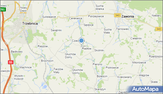 mapa Radłów, Radłów gmina Zawonia na mapie Targeo