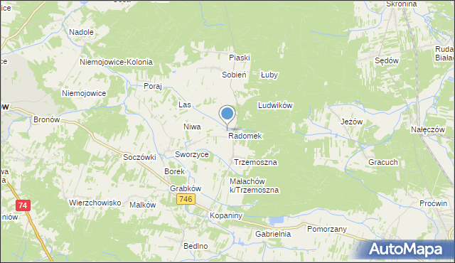 mapa Radomek, Radomek gmina Końskie na mapie Targeo