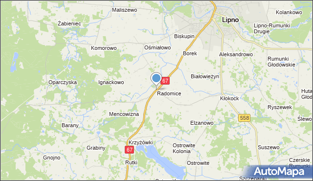 mapa Radomice, Radomice gmina Lipno na mapie Targeo