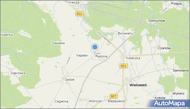 mapa Radonia, Radonia gmina Wielowieś na mapie Targeo