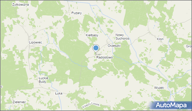 mapa Radostowo, Radostowo gmina Rozogi na mapie Targeo