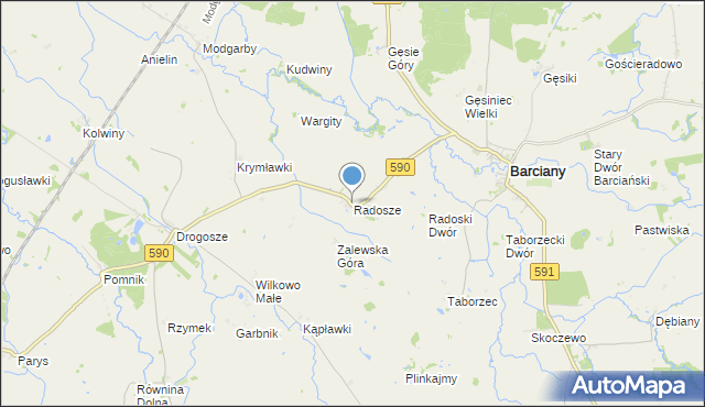 mapa Radosze, Radosze gmina Barciany na mapie Targeo