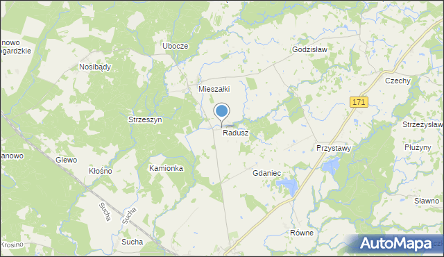 mapa Radusz, Radusz gmina Grzmiąca na mapie Targeo