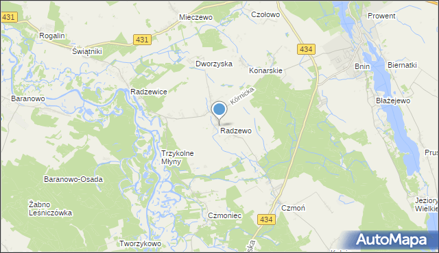 mapa Radzewo, Radzewo gmina Kórnik na mapie Targeo