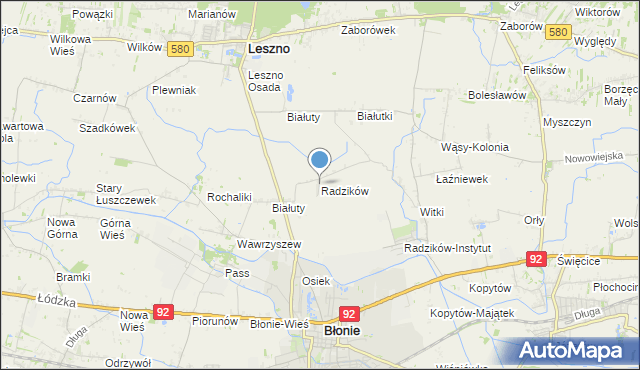 mapa Radzików, Radzików gmina Błonie na mapie Targeo