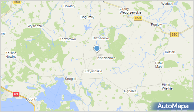 mapa Radziszewo, Radziszewo gmina Pozezdrze na mapie Targeo