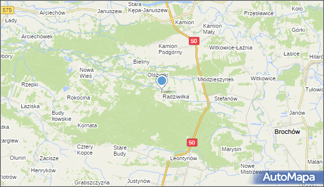 mapa Radziwiłka, Radziwiłka gmina Młodzieszyn na mapie Targeo