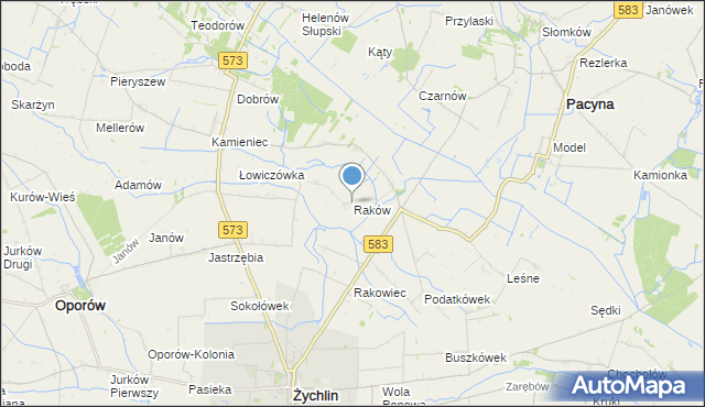 mapa Raków, Raków gmina Pacyna na mapie Targeo