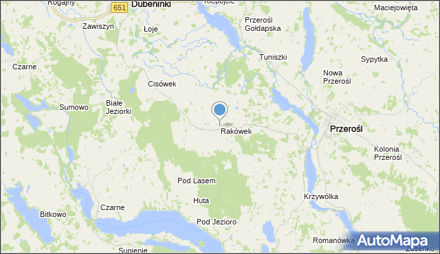 mapa Rakówek, Rakówek gmina Przerośl na mapie Targeo