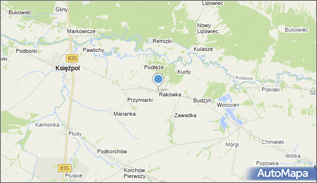 mapa Rakówka, Rakówka gmina Księżpol na mapie Targeo