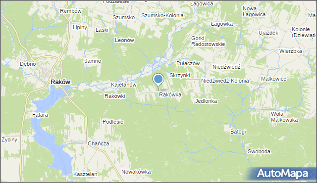 mapa Rakówka, Rakówka gmina Raków na mapie Targeo