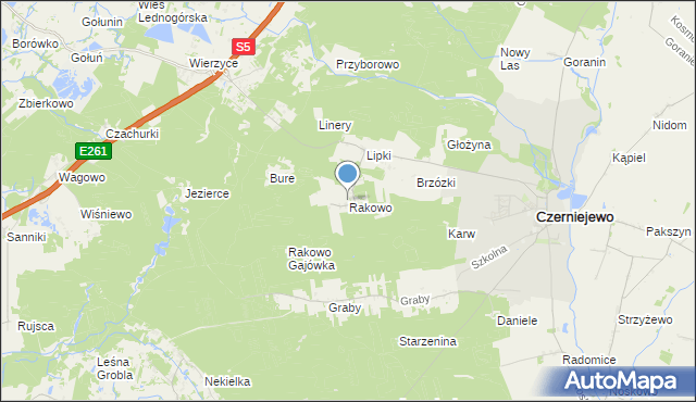 mapa Rakowo, Rakowo gmina Czerniejewo na mapie Targeo