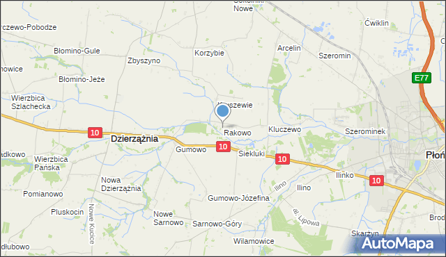 mapa Rakowo, Rakowo gmina Dzierzążnia na mapie Targeo