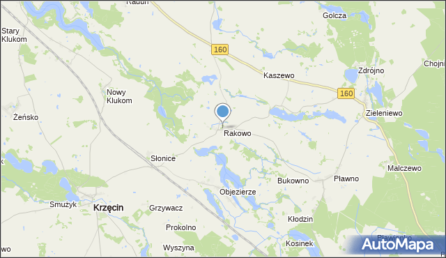 mapa Rakowo, Rakowo gmina Krzęcin na mapie Targeo
