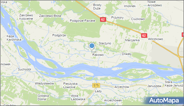 mapa Rakowo, Rakowo gmina Wyszogród na mapie Targeo