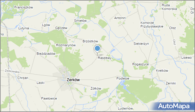 mapa Raszewy, Raszewy gmina Żerków na mapie Targeo