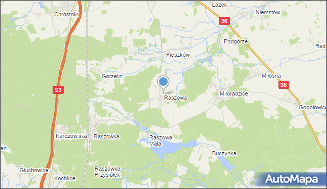 mapa Raszowa, Raszowa gmina Lubin na mapie Targeo