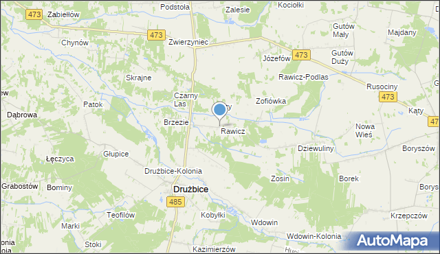 mapa Rawicz, Rawicz gmina Drużbice na mapie Targeo